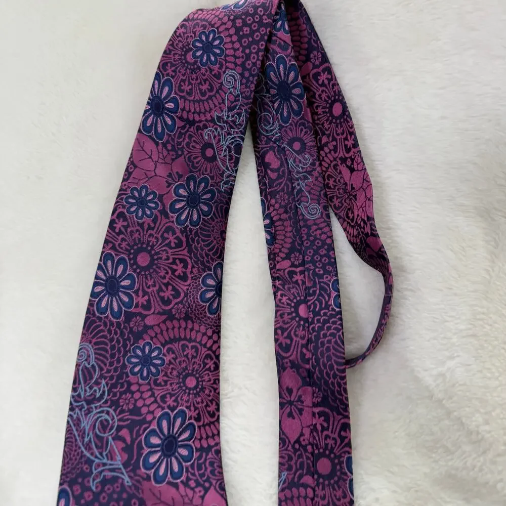 Pangborn Design Collection New Men's Floral 100%Silk Navy Fuchsia Neck Tie